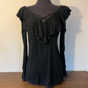 Elegant Black Ruffle Women's Top